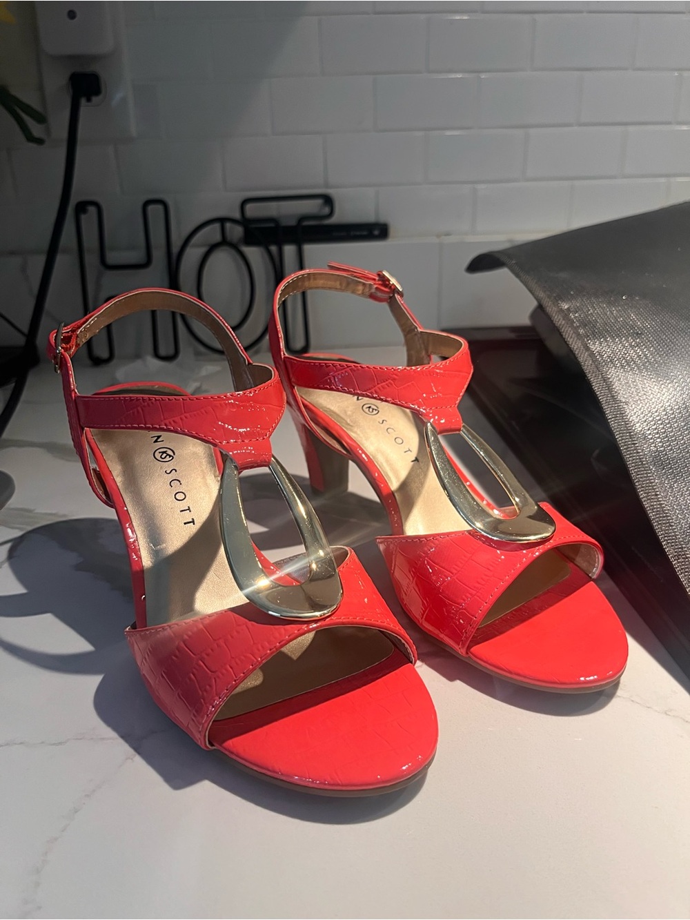 Pink Patent T-Strap High Heel Sandals